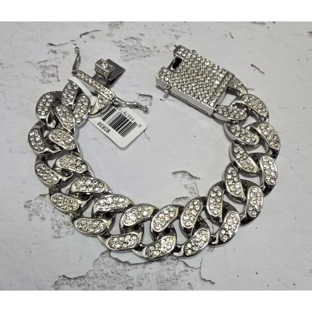 Cuban Ice Invicta Elements Men's Iced out Chain Bracelet Silver 80839 New